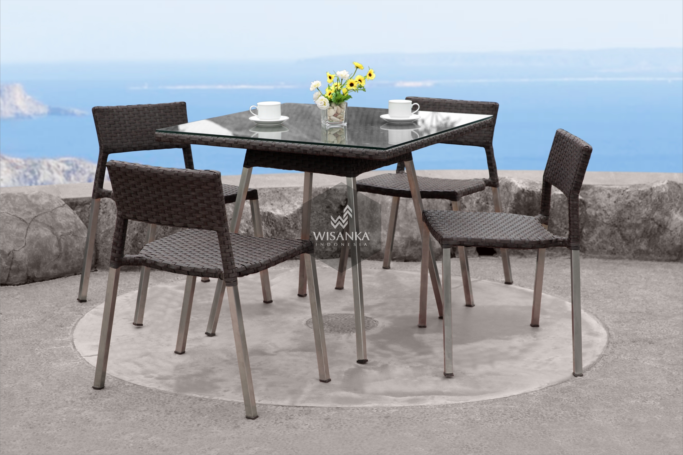 Synthetic Rattan Furniture Sebuku Dining Set - Indonesia Garden Teak